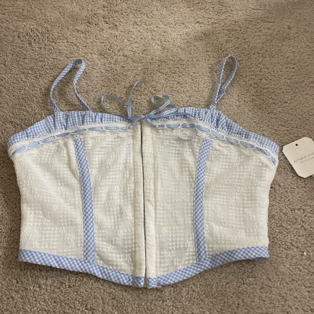 Blue and White Women's Top